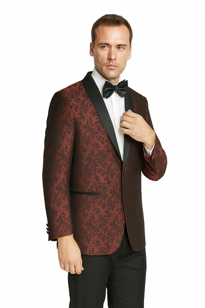 Shawl Jacquard Tuxedo by Giorgio Fiorelli in Burgundy, Gray 3   - from alligatorwarehouse.com