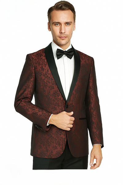 Shawl Jacquard Tuxedo by Giorgio Fiorelli in Burgundy, Gray 2   - from alligatorwarehouse.com