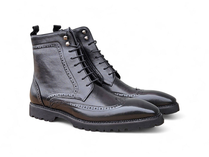 Carrucci Hudson Black Wingtip Boot Lug Sole