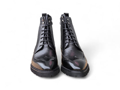 Carrucci Hudson Black Wingtip Boot Lug Sole