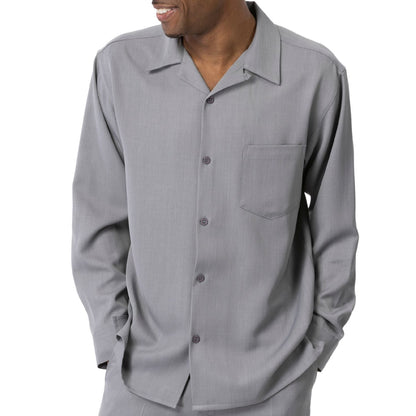 Grey 2-Piece Solid Long Sleeve Walking Suit