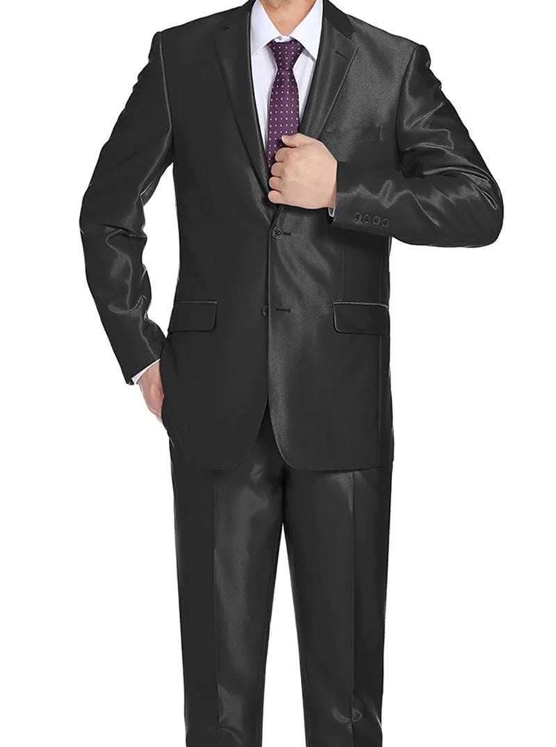 Black Regular Fit Sharkskin Italian Styled 2 Piece Suit