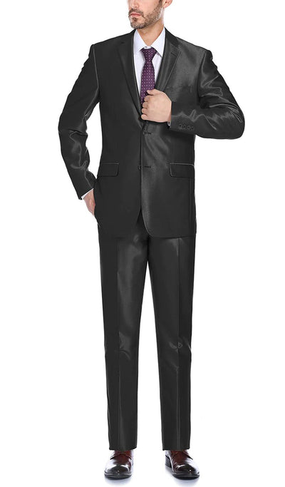 Black Regular Fit Sharkskin Italian Styled 2 Piece Suit 1 SO6207-1-CLASSIC  - from alligatorwarehouse.com