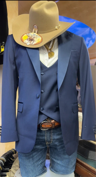 Mens Western Navy 3-Piece Suit – Cowboy Tuxedo and Blazer Formal Set