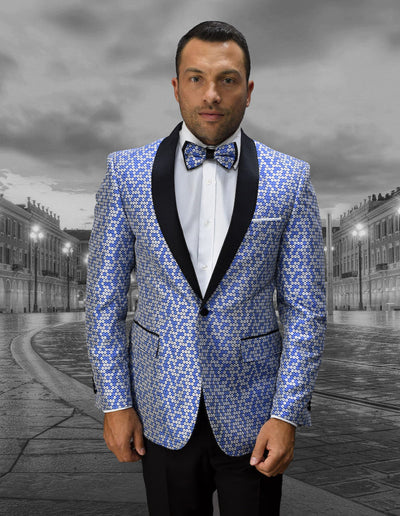 Mens Mini Circle Print Shawl Lapel Tuxedo in Royal Blue 1 SQ-100_ROYAL_34S  - from alligatorwarehouse.com