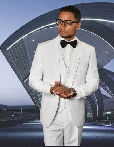 Mens Vested Shawl Lapel Tuxedo With Satin Trim in White 1 CAESAR_WHITE_40S  - from alligatorwarehouse.com