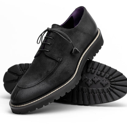 Zelli Campo Sueded Goatskin Lace-up Blucher Shoes in Black