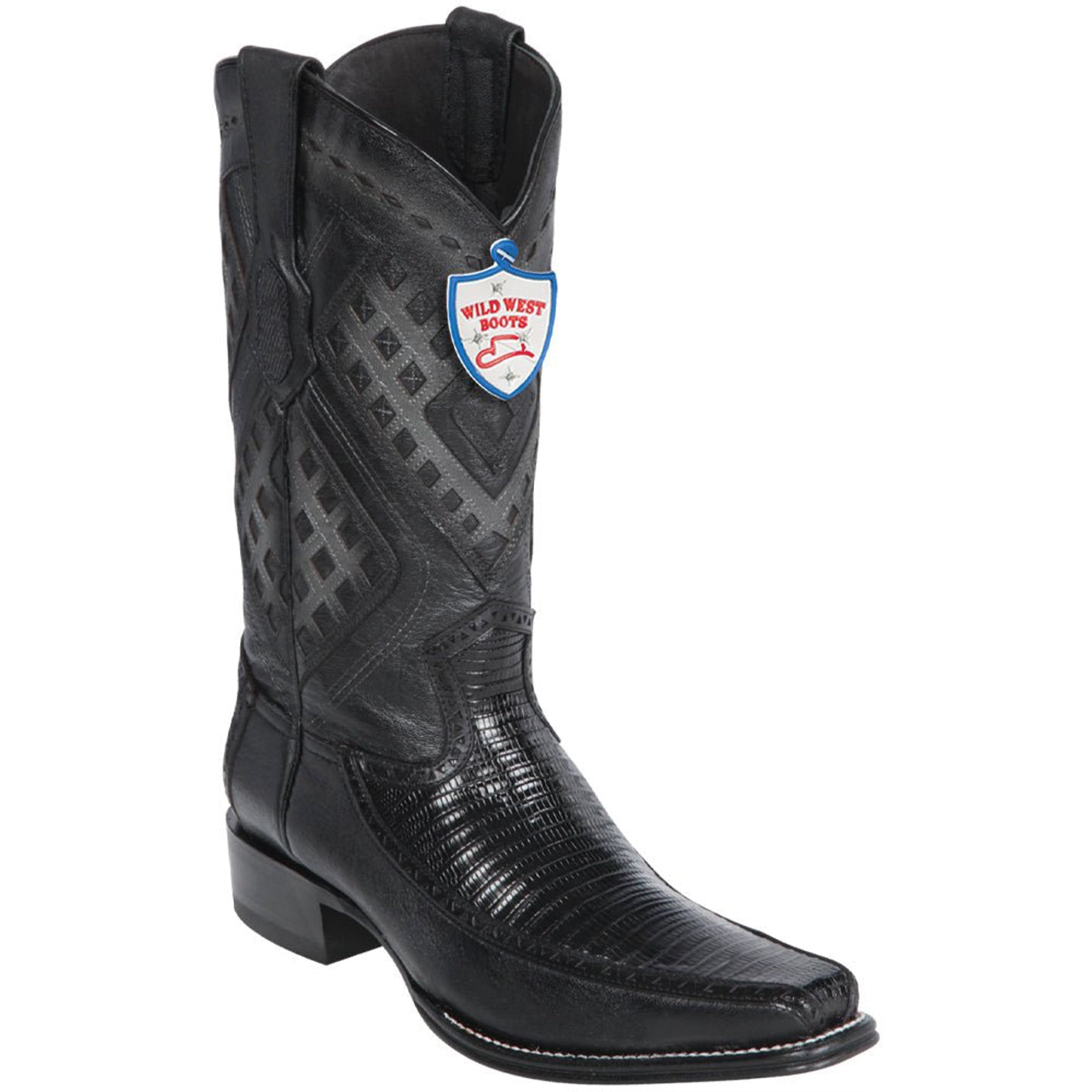 Black Lizard European Square Toe Western Boot