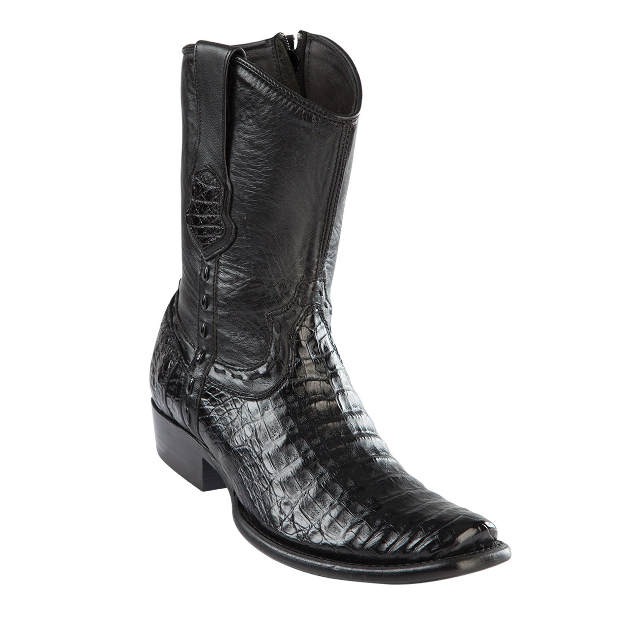 Black caiman belly mens short cowboy boots