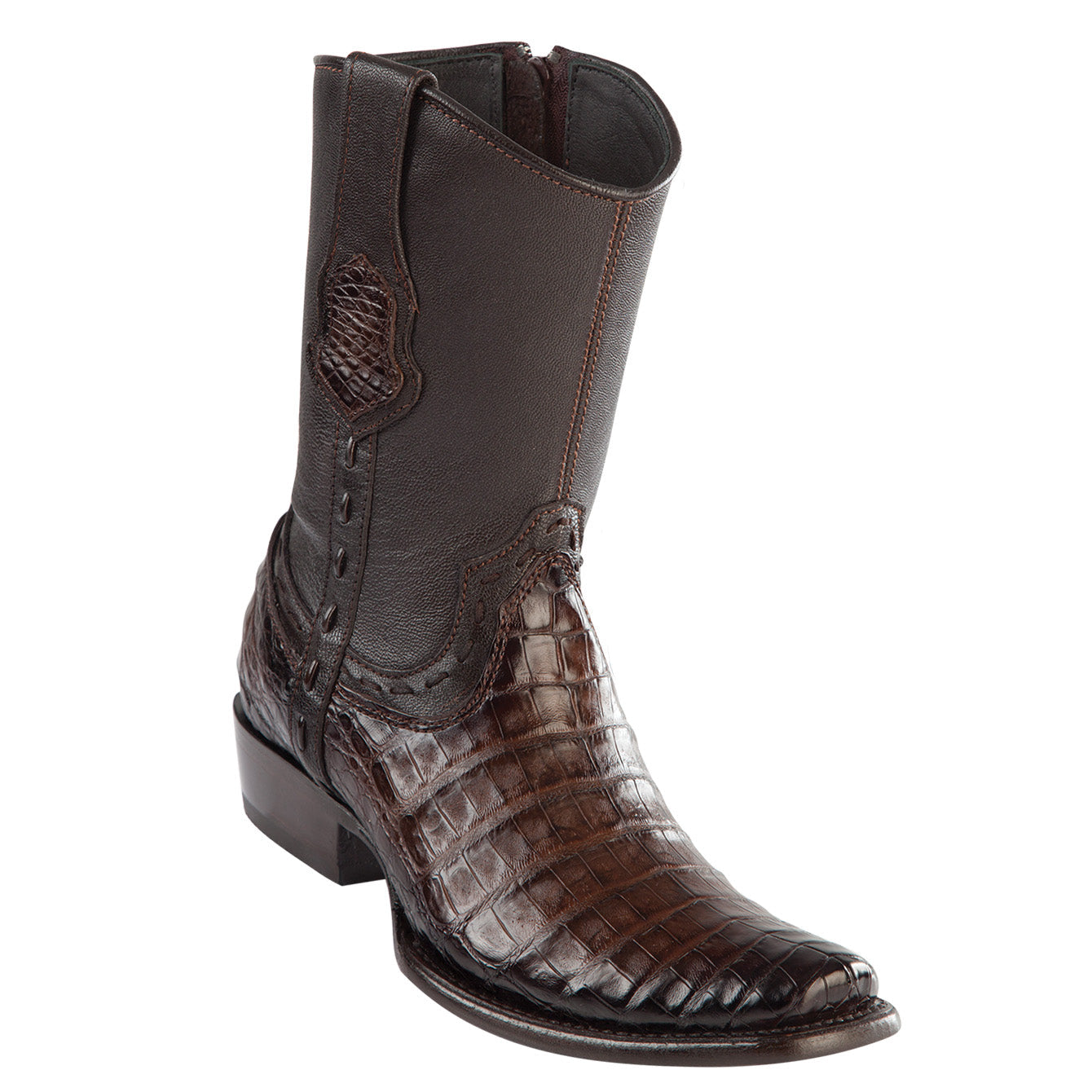 Brown caiman belly mens short cowboy boots