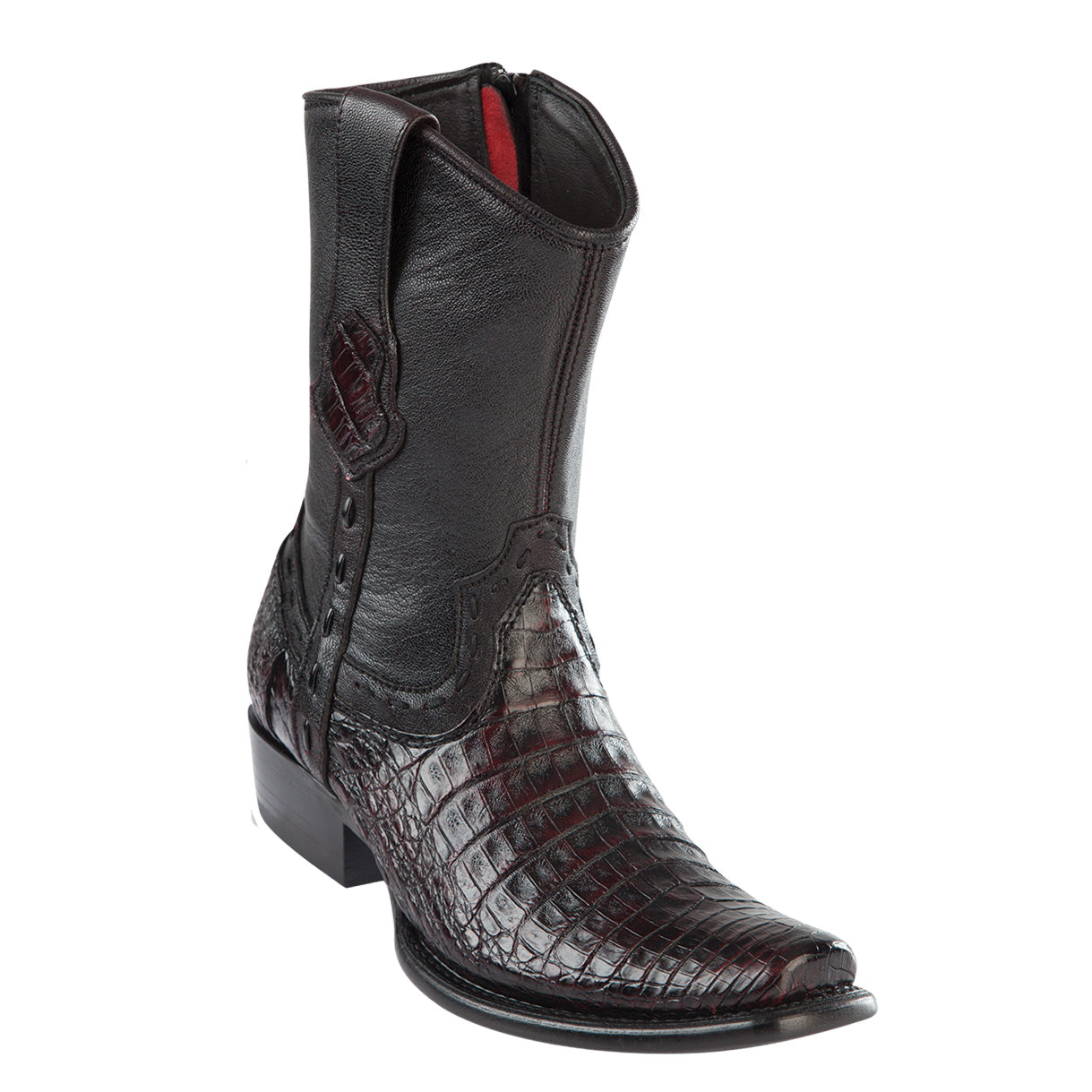 Black Cherry caiman belly mens short cowboy boots