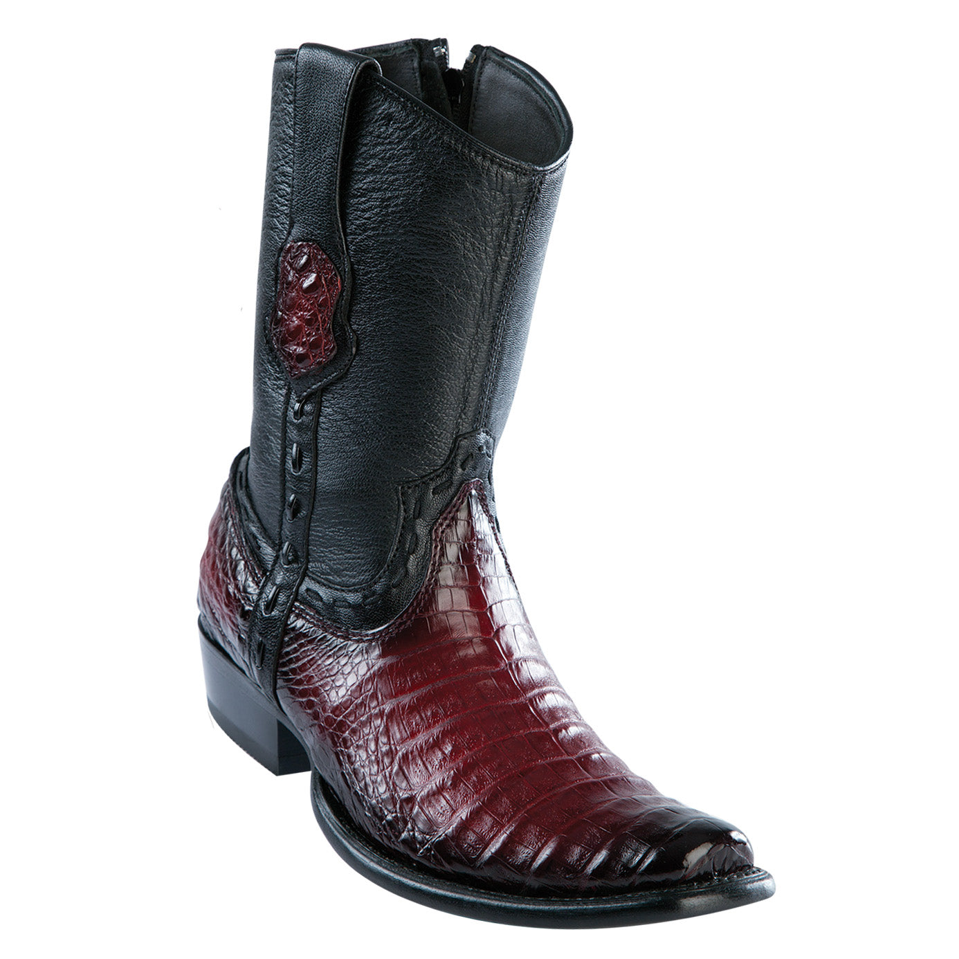 Burgundy caiman belly mens short cowboy boots