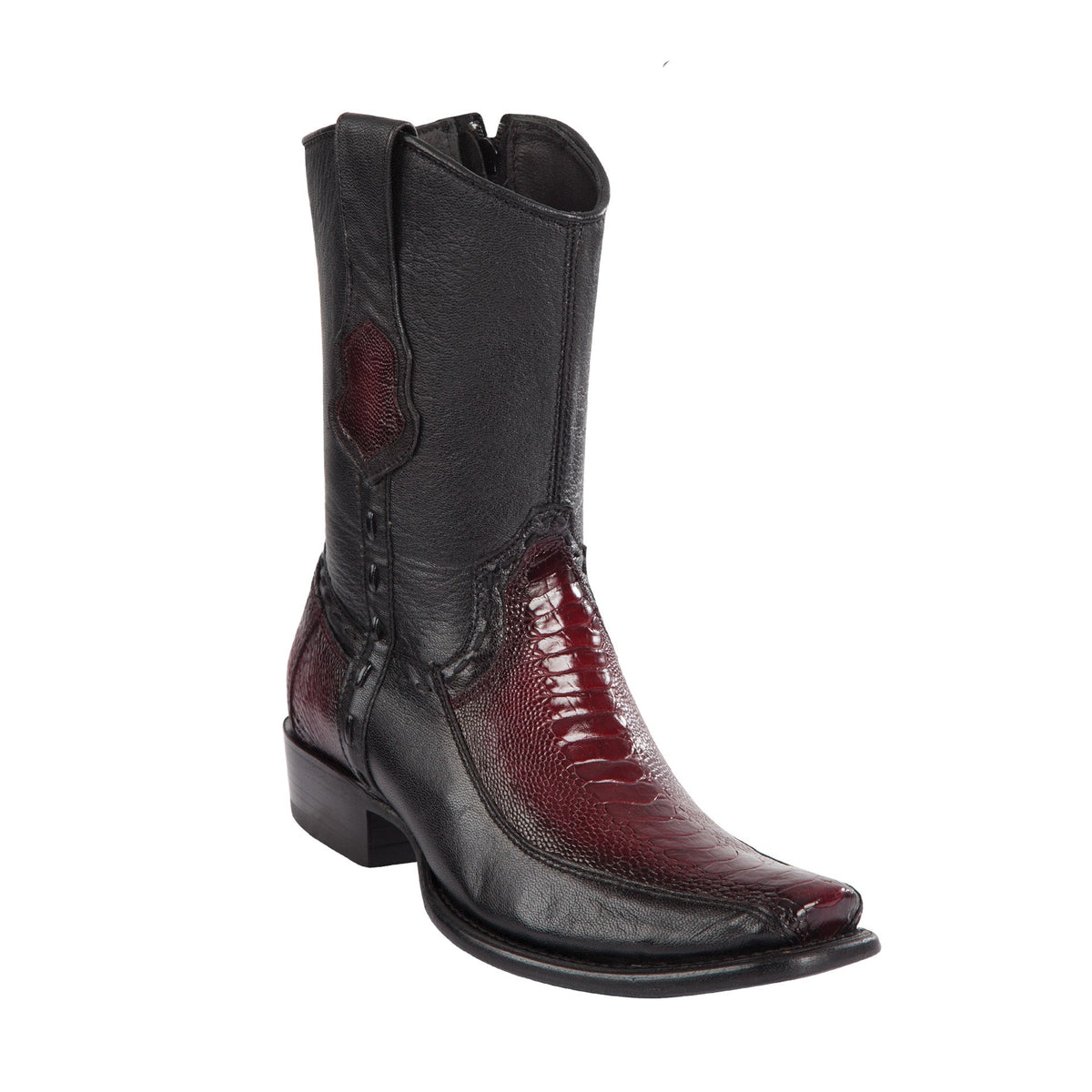 Burgundy Ostrich Leg Mens Ankle Cowboy Boots 