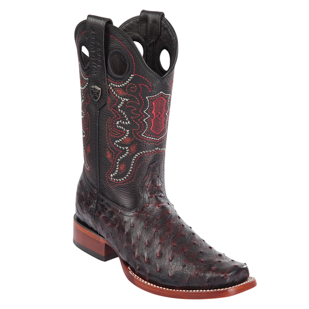 black cherry Ostrich Boots Square Toe