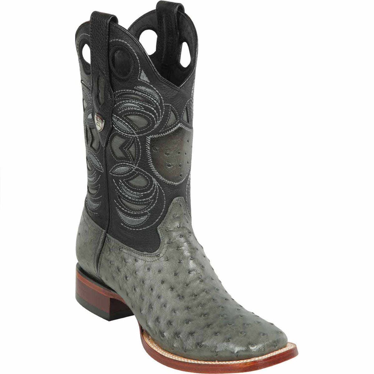 Gray square toe ostrich cowboy boots