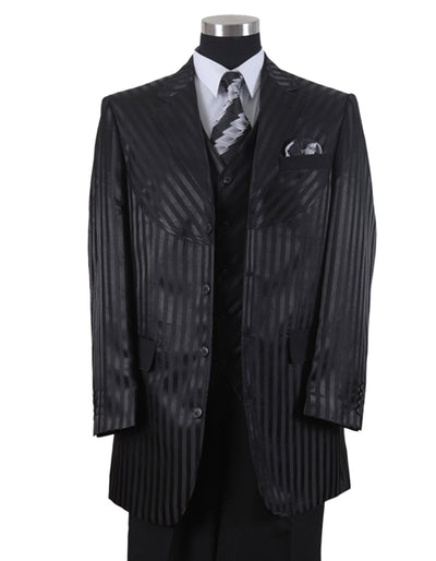 Mens 3 Button Ton on Ton Stripe Fashion Suit in Black 1 VH-8258  - from alligatorwarehouse.com