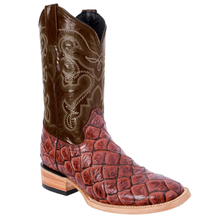 Men's White Diamonds Boots Fish Print Boots Square Toe
