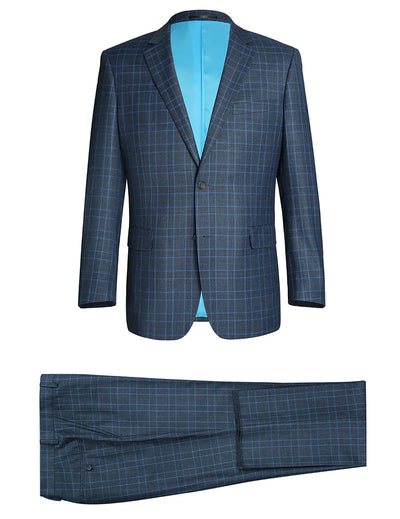 Regular Fit 2 Piece Dress Suit Windowpane in Blue 2 SO6293-6-Classic2PC  - from alligatorwarehouse.com