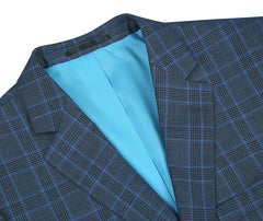 Regular Fit 2 Piece Dress Suit Windowpane in Blue