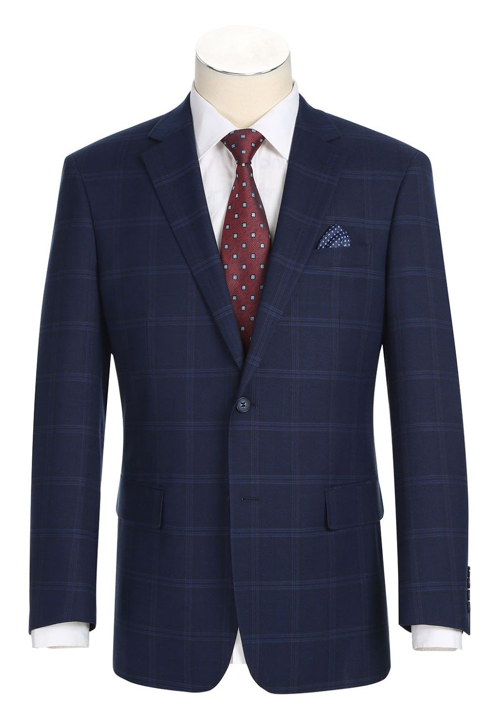 Blue Regular Fit 2 Piece Windowpane Suit