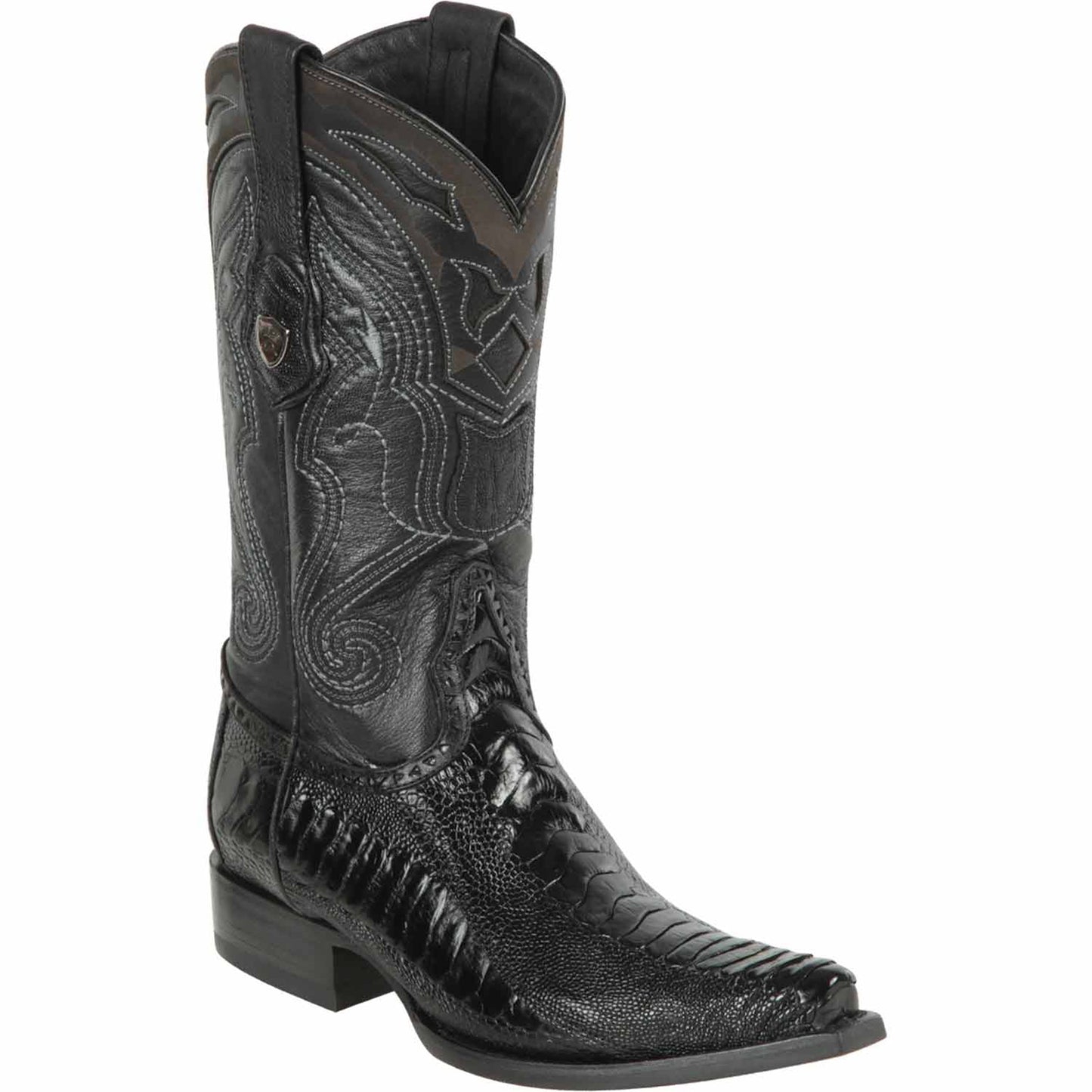 Black Ostrich Leg Boots Snip Toe - Wild West Boots
