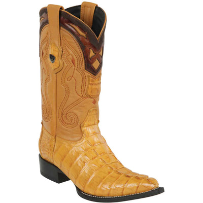 Yellow Gold Caiman Tail Long Pointy Mexican Boots 1   - from alligatorwarehouse.com