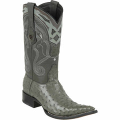 Grey Ostrich Pointed Cowboy Boot