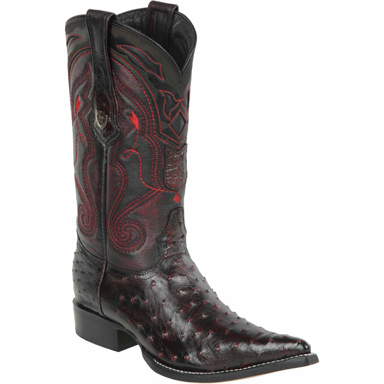 Black cherry ostrich pointy Mexican boot 