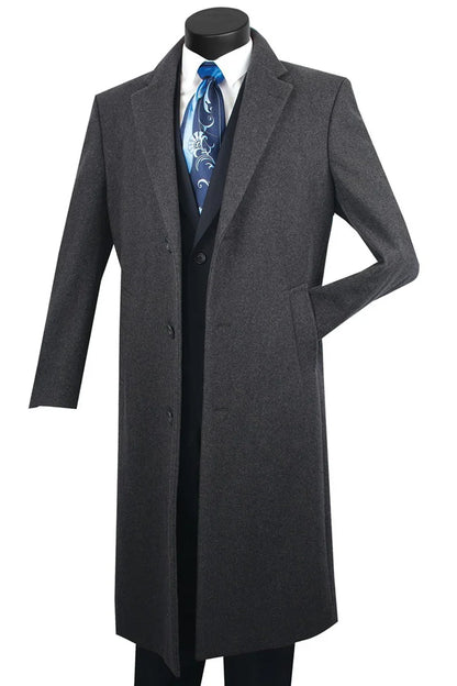 Men's Charcoal Grey Wool & Cashmere Overcoat – Classic Full Length