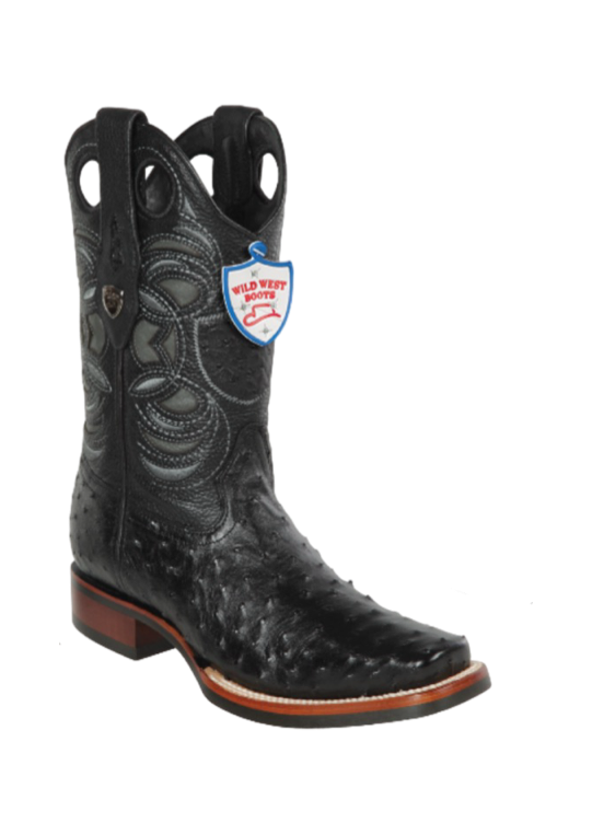 Wild West Botas de Avestruz Horma Rodeo Black