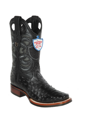 Wild West Botas de Avestruz Horma Rodeo Black