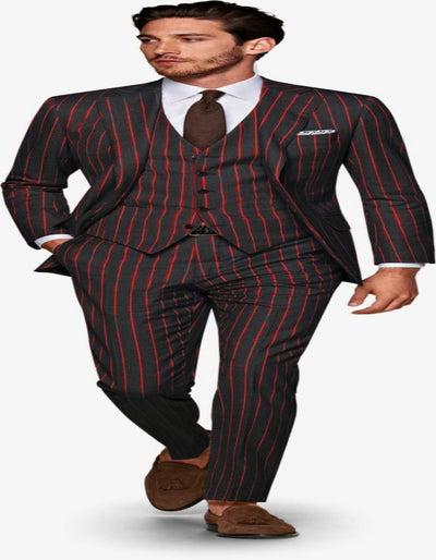 Mens 2 button Gangster Pinstripe Suit in Black & Red 2 UD-0904  - from alligatorwarehouse.com