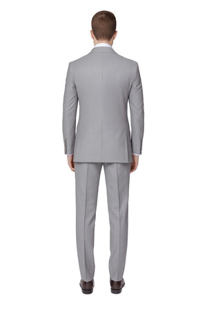 Mens Light Grey Double-Breasted Suit – Classic Slim Fit Business and Wedding Formal Attire