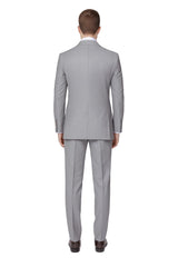 Mens Light Grey Double-Breasted Suit – Classic Slim Fit Business and Wedding Formal Attire
