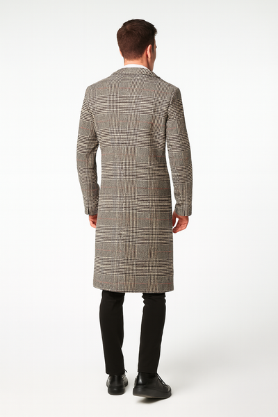 Men’s Full length  Long Plaid Overcoat – Classic Checkered Wool Blend Winter Coat in Gray Color Checkered 2   - from alligatorwarehouse.com