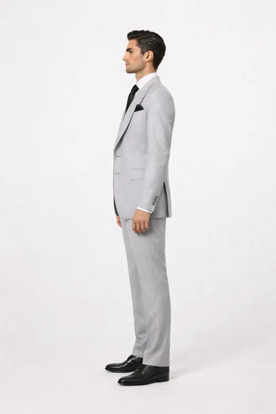 Suits With Baggy Pleated Pants - Wide Leg Pants 100% Wool - Classic Fit in Grey One Button 3 Piece Suit by Rossiman