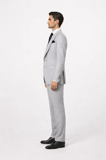 Suits With Baggy Pleated Pants - Wide Leg Pants 100% Wool - Classic Fit in Grey One Button 3 Piece Suit by Rossiman