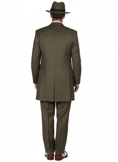 Mens Olive Green Pinstripe Zoot Suit – 1920s Gangster Vintage 3-Piece Suit for Formal and Themed Events 2   - from alligatorwarehouse.com