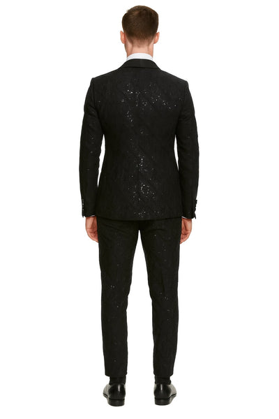 Black Sequin Tuxedo Suit with Satin Shawl Lapel – Mens Slim Fit Formal Prom and Wedding Attire 2   - from alligatorwarehouse.com