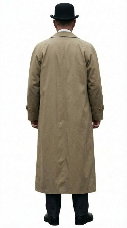 Men’s Beige Cotton Trench Coat Suit Package – Classic Long Overcoat for Formal + Suit + Hat