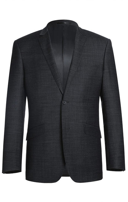 Men’s Charcoal Wool Blend Slim Fit 2 Piece Suit, 2 Button Formal Wedding Business Suit