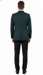 Men’s Green Tuxedo Suit – Slim Fit Jacket with Black Satin Shawl Lapel and Black Pants in Hunter Green