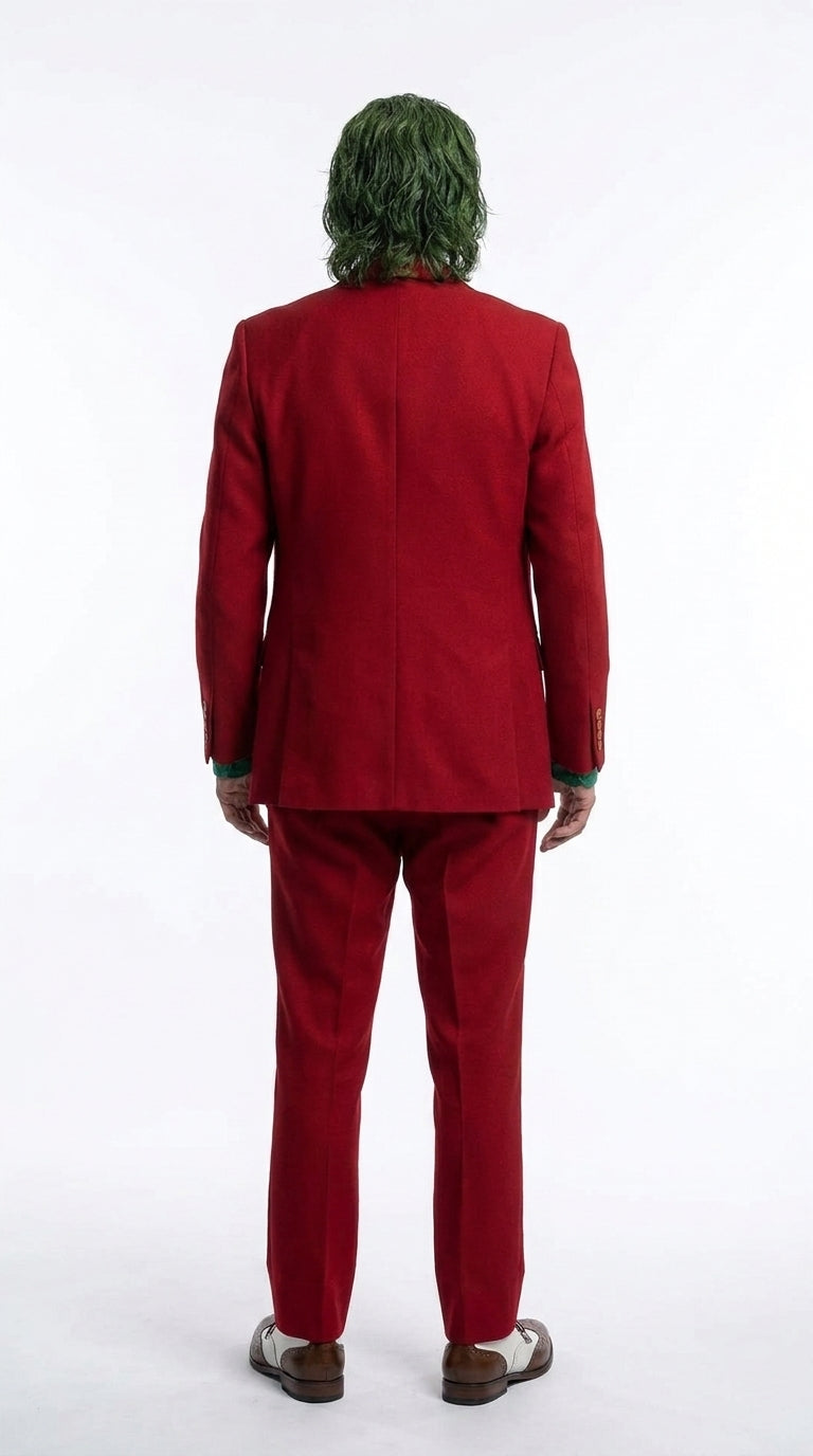 Men's Joker 2019 Red 3-Piece Suit – Joaquin Phoenix Movie-Inspired Costume with Mustard Orange Vest & Green Shirt & Tie Package