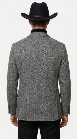 Men’s Grey Herringbone Winter Cowboy Blazer – Western Sport Coat Jacket