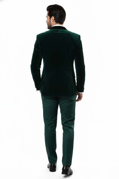 Men’s Dark Green Velvet Tuxedo Dinner Jacket – Slim Fit Formal Blazer with Satin Peak Lapel Lape 7   - from alligatorwarehouse.com