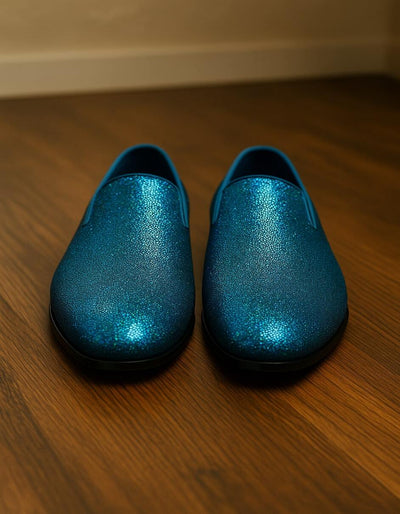 Men's Turquoise Blue Sequin Glitter Loafers – Sparkling Slip-On Party Dress Shoes for Prom, Weddings, and Nightlife 2   - from alligatorwarehouse.com
