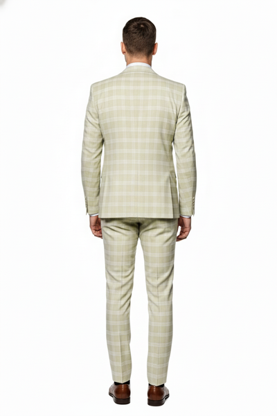 Men’s Light Beige Check 3-Piece Suit Set – Premium Tailored Fit Formal Wedding and Spring Event Suit Light Tan Sand Color By Rossiman 6   - from alligatorwarehouse.com