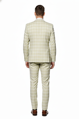 Men’s Light Beige Check 3-Piece Suit Set – Premium Tailored Fit Formal Wedding and Spring Event Suit Light Tan Sand Color By Rossiman