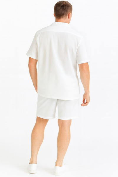 Mens White Seersucker Short Set – Lightweight Summer Outfit with Shirt and Shorts 2   - from alligatorwarehouse.com
