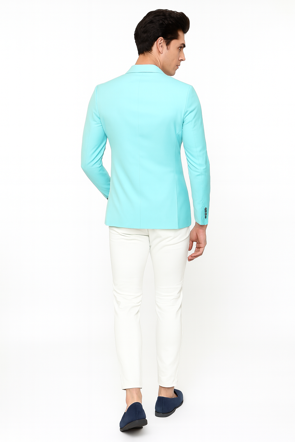 Men’s Aqua Blazer – Slim Fit One Button Suit Jacket with Stylish Floral Inner Lining - Light Turquoise 2   - from alligatorwarehouse.com